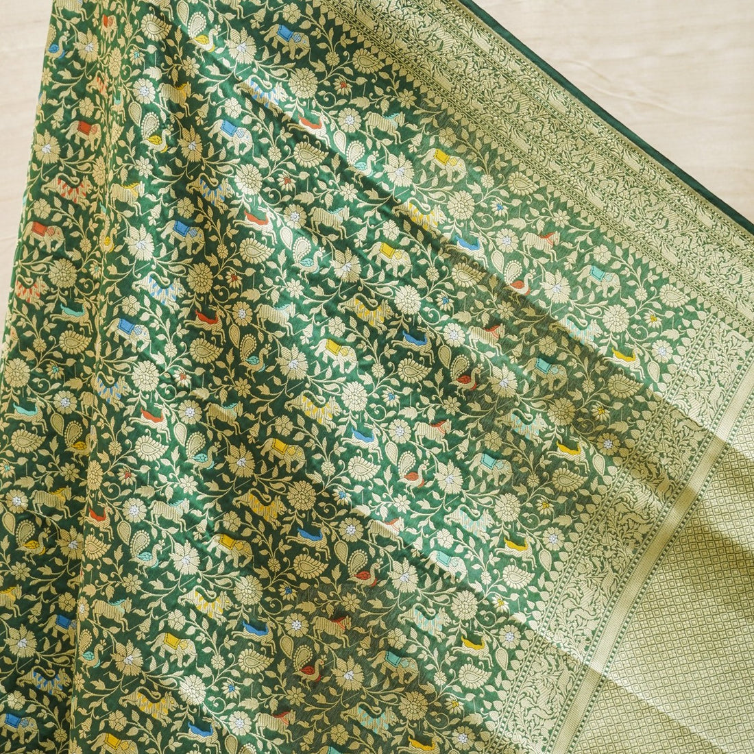 Eucalyptus Green Pure Katan Silk Handwoven Banarasi Shikargah Dupatta - Khinkhwab