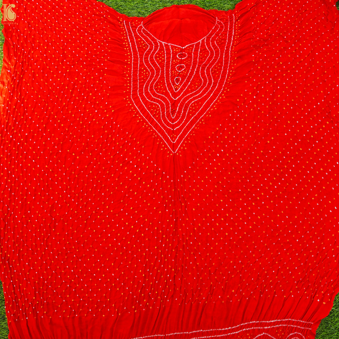 Red Pure Gajji Silk Bandhani Suit Fabric with Dupatta - Khinkhwab