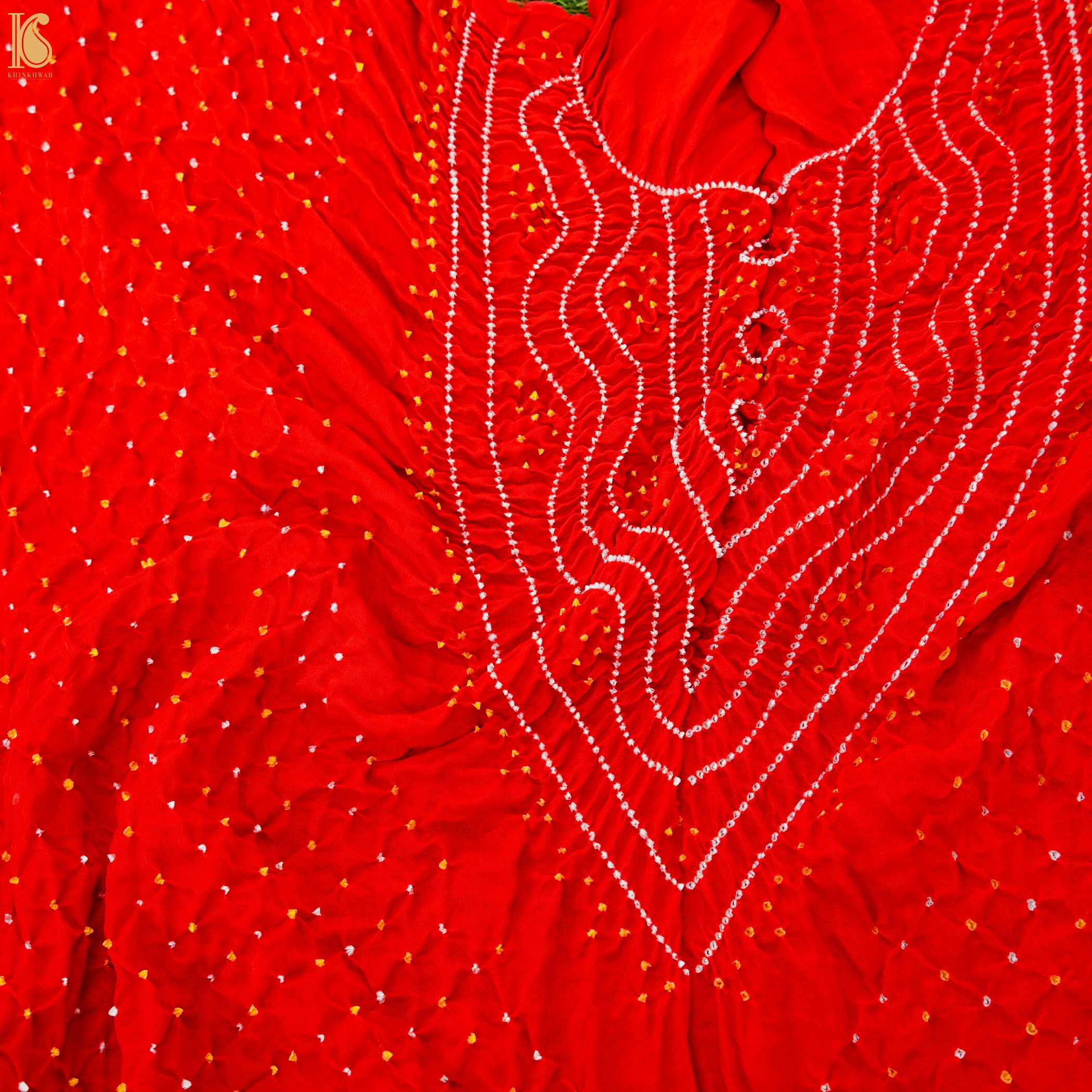 Red Pure Gajji Silk Bandhani Suit Fabric with Dupatta - Khinkhwab