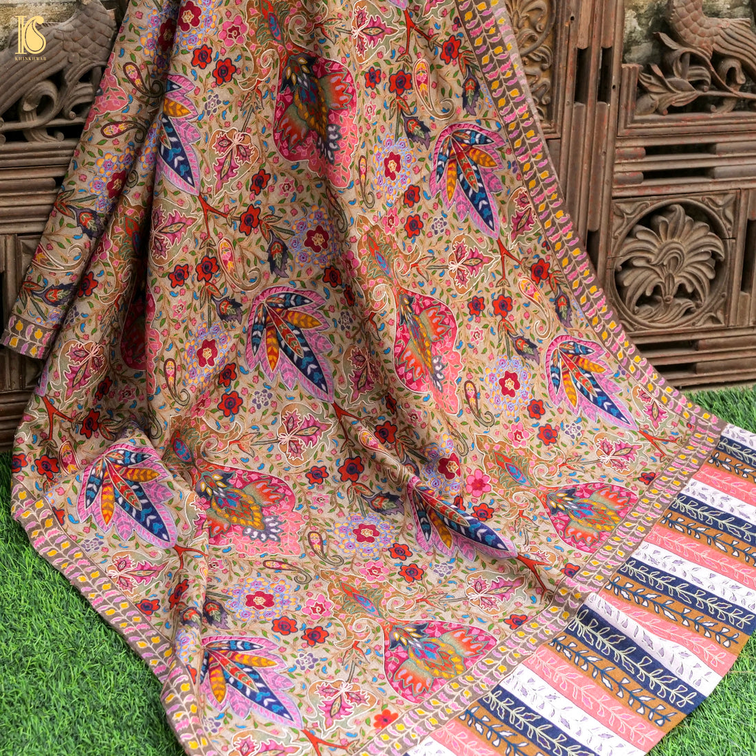 Handwoven Kalamkari Sozni Weave Kashmiri Stole - Khinkhwab