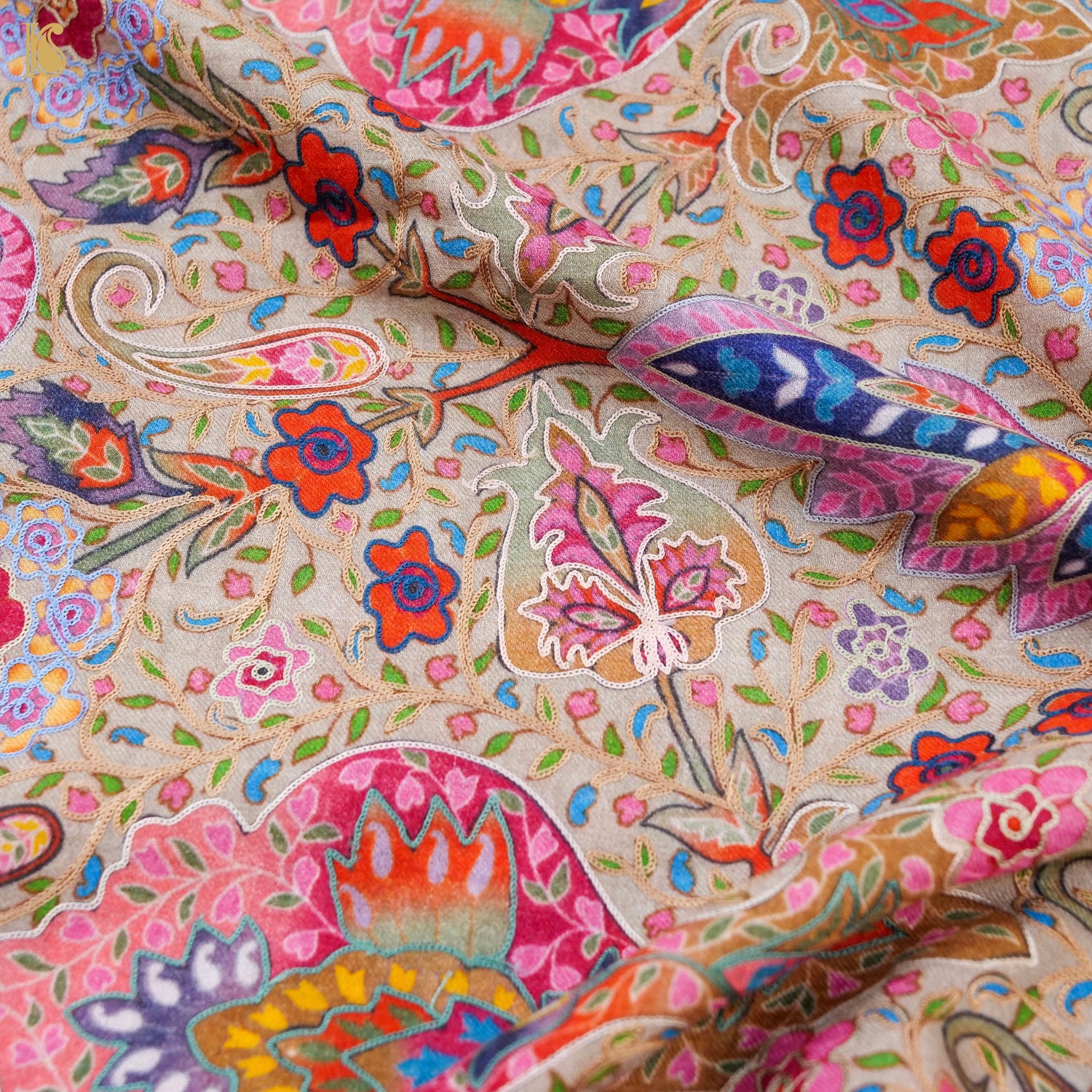 Handwoven Kalamkari Sozni Weave Kashmiri Stole - Khinkhwab