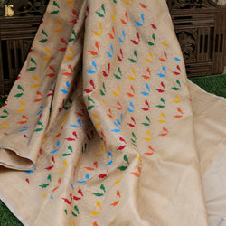 Pale Slate Pure Katan Silk Handwoven Banarasi Jaal Chidiya Dupatta - Khinkhwab