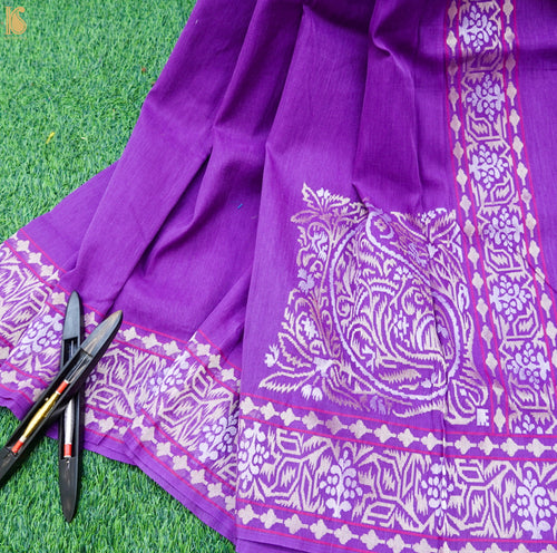 Dark Orchid Pure Cotton Real Silver Zari Handloom Banarasi Saree - Khinkhwab