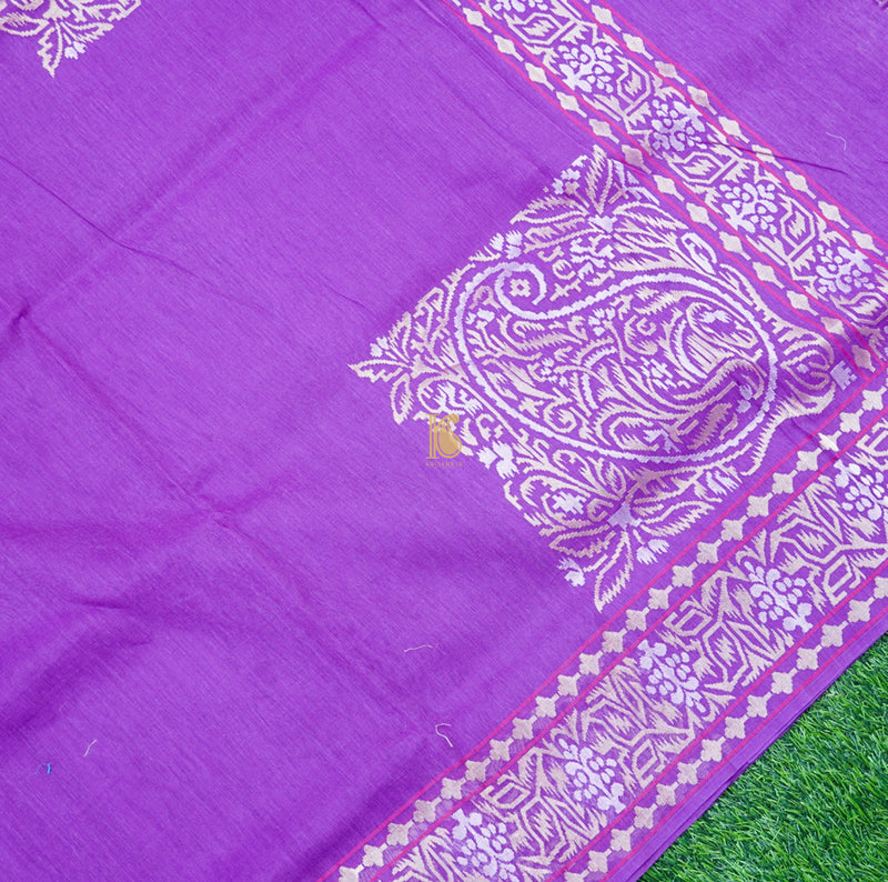 Dark Orchid Pure Cotton Real Silver Zari Handloom Banarasi Saree - Khinkhwab