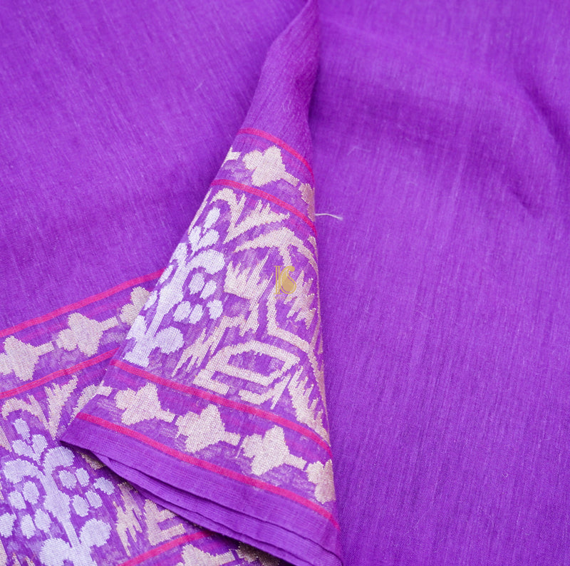 Dark Orchid Pure Cotton Real Silver Zari Handloom Banarasi Saree - Khinkhwab