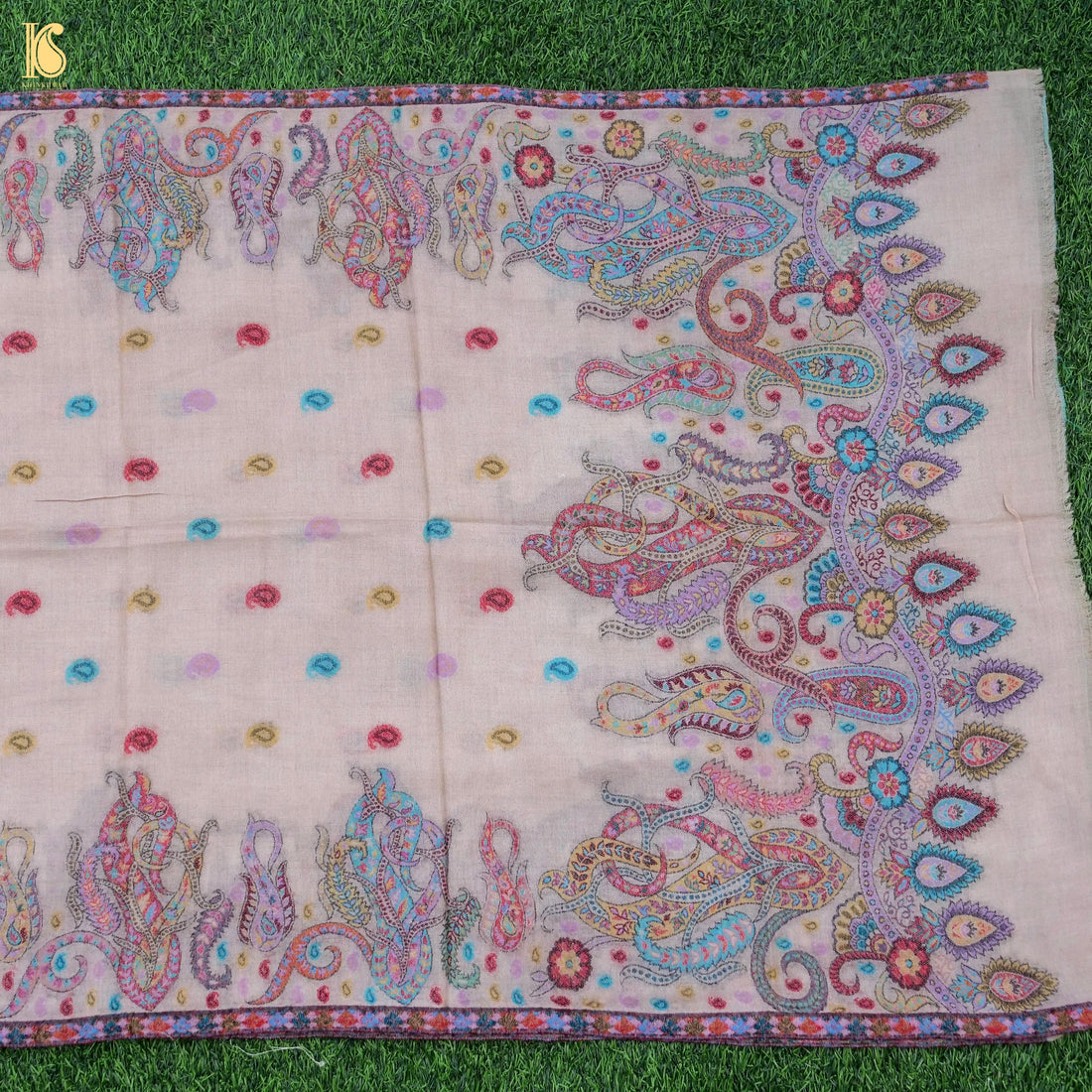 Pink Swan Pashmina Handwoven Kani Weave Kashmiri Stole - Khinkhwab
