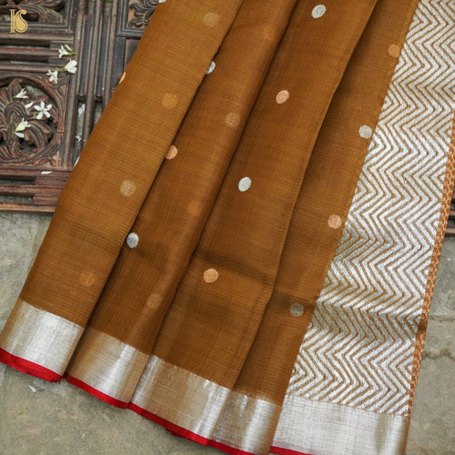 Handwoven Brown Real Zari Kota Silk Saree - Khinkhwab