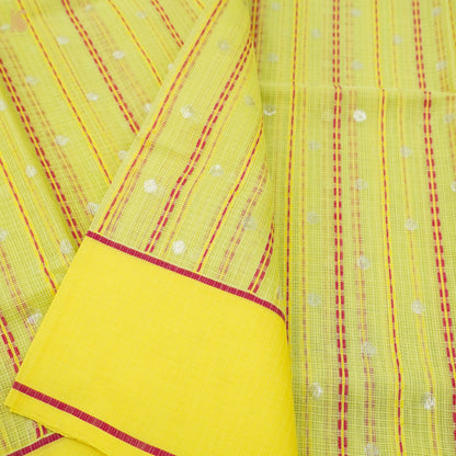 Handwoven Sunflower Yellow Real Zari Kota Silk Stripes Saree - Khinkhwab