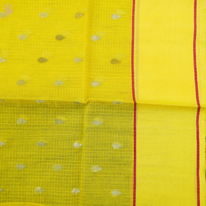 Handwoven Sunflower Yellow Real Zari Kota Silk Stripes Saree - Khinkhwab