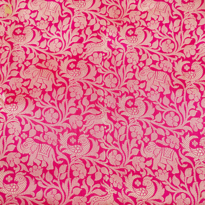 Ruby Pink Pure Katan Silk Baluchari Shikargah Banarasi Saree - Khinkhwab