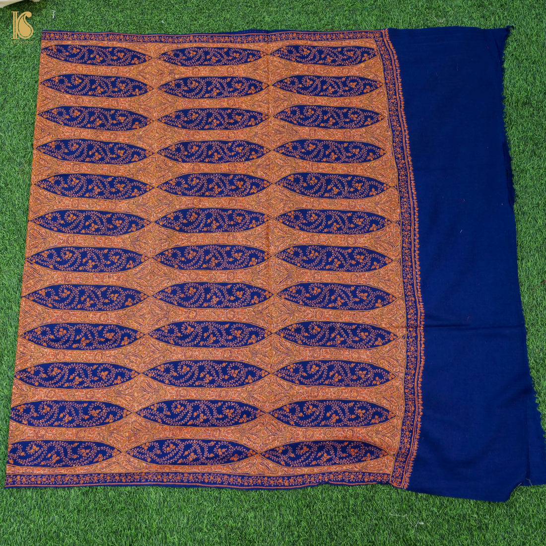 Blue Pashmina Sozni Hand Embroidery Kashmiri Paisely Shawl - Khinkhwab