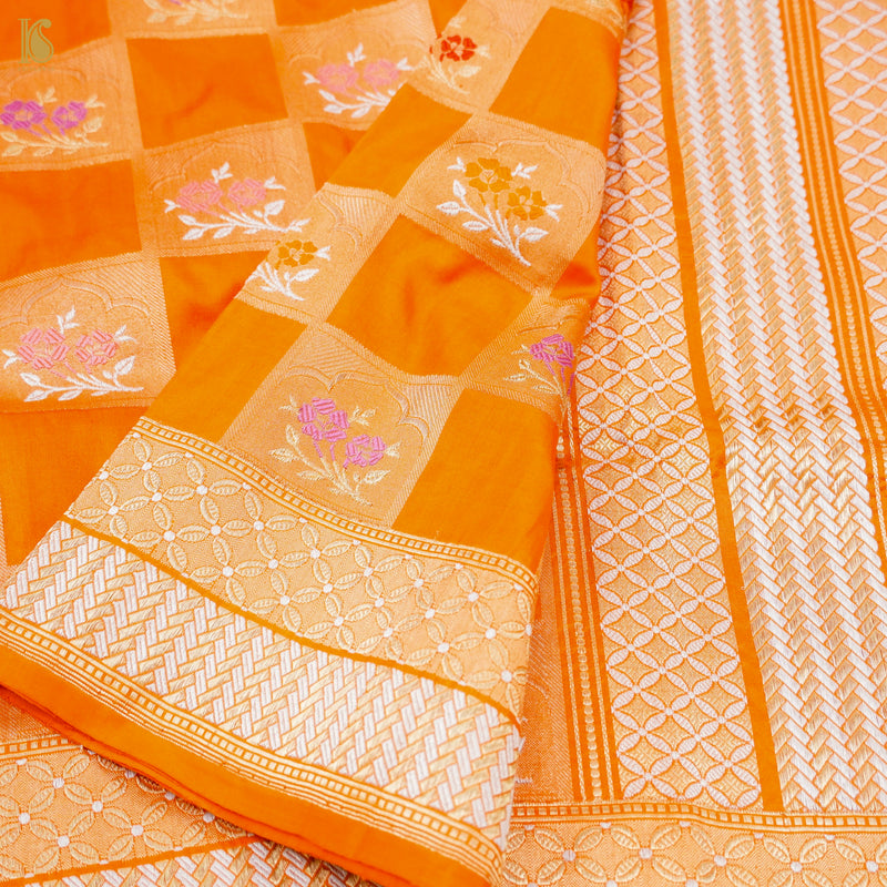 Pumpkin Orange Handloom Banarasi Pure Katan Silk Kadwa Saree - Khinkhwab