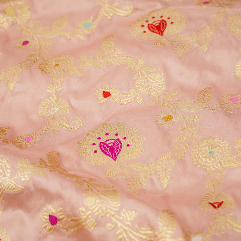 Rose Pink Handloom Banarasi Pure Katan Silk Kadwa Jaal Saree - Khinkhwab