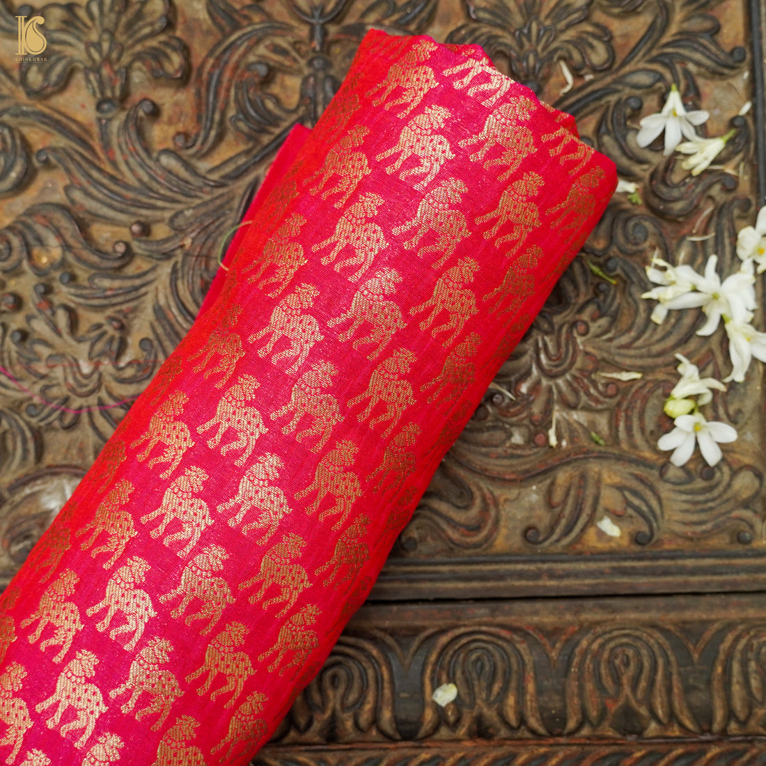 Radical Red Banarasi Semi Silk Fabric - Khinkhwab