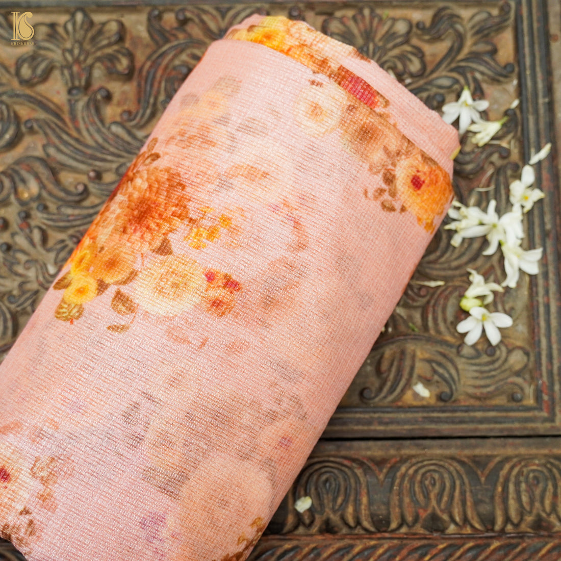 Shilo Pink Pure Kota Silk Print Floral Fabric - Khinkhwab