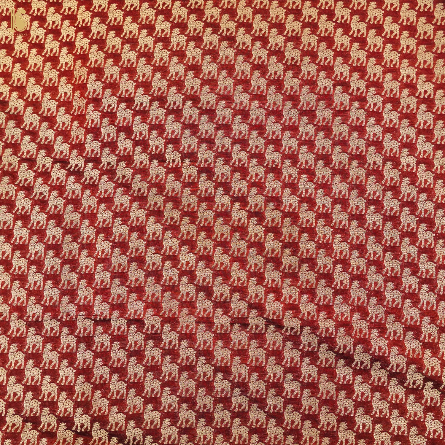 Red Oxide Banarasi Semi Silk Fabric - Khinkhwab