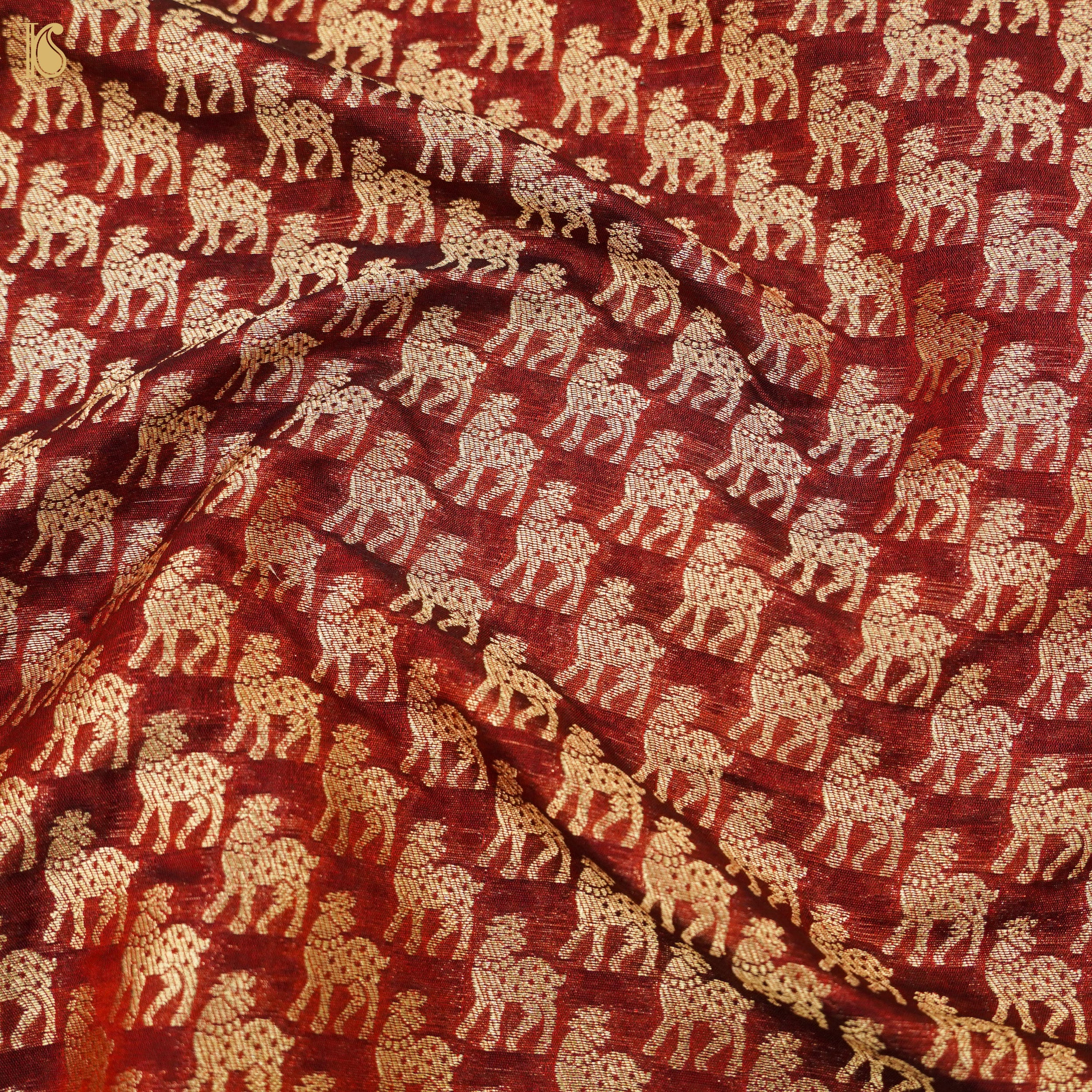 Red Oxide Banarasi Semi Silk Fabric - Khinkhwab