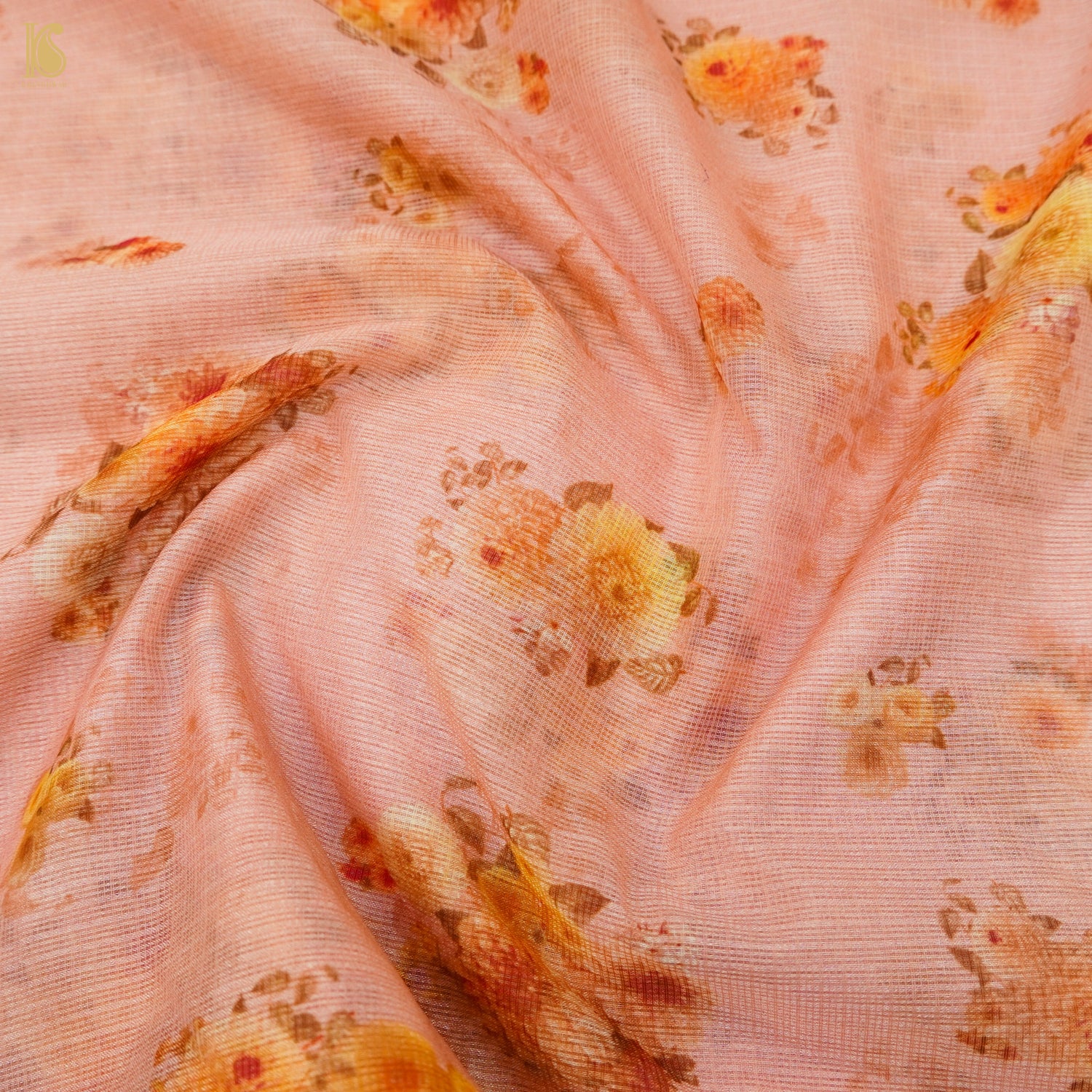 Shilo Pink Pure Kota Silk Print Floral Fabric - Khinkhwab