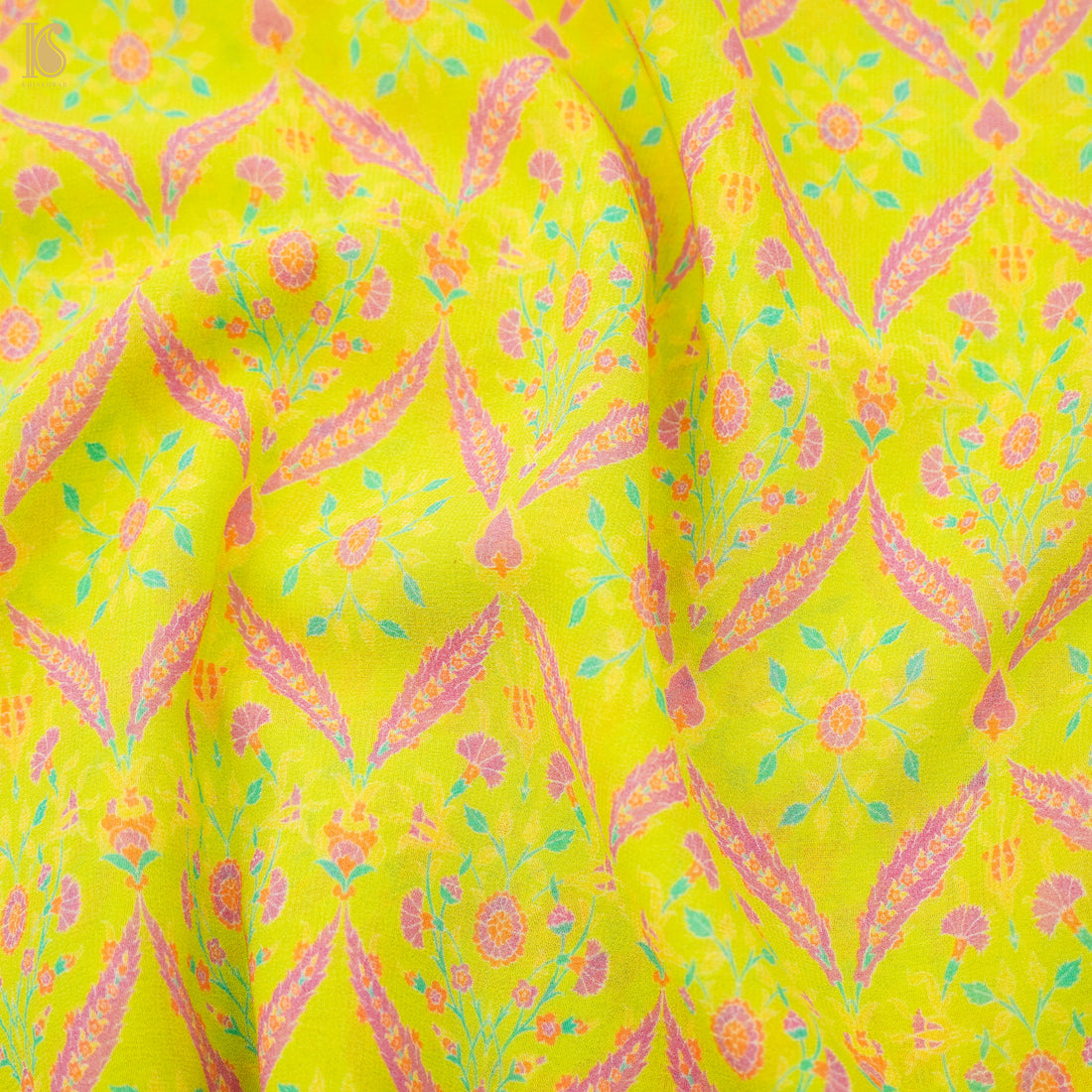 NERGİS - La Rioja Green Pure Georgette Silk Print Fabric - Khinkhwab