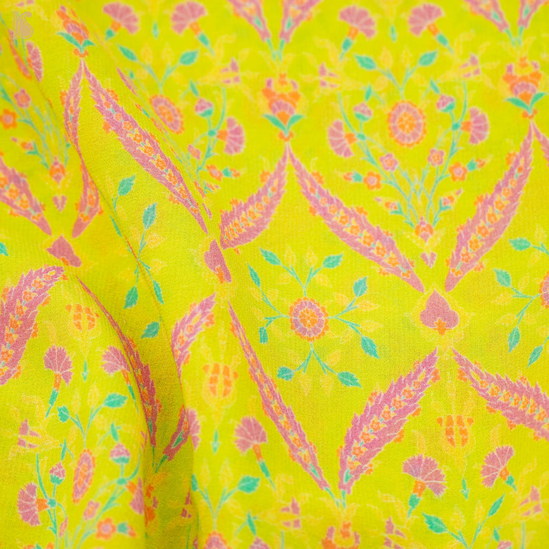 NERGİS - La Rioja Green Pure Georgette Silk Print Fabric - Khinkhwab