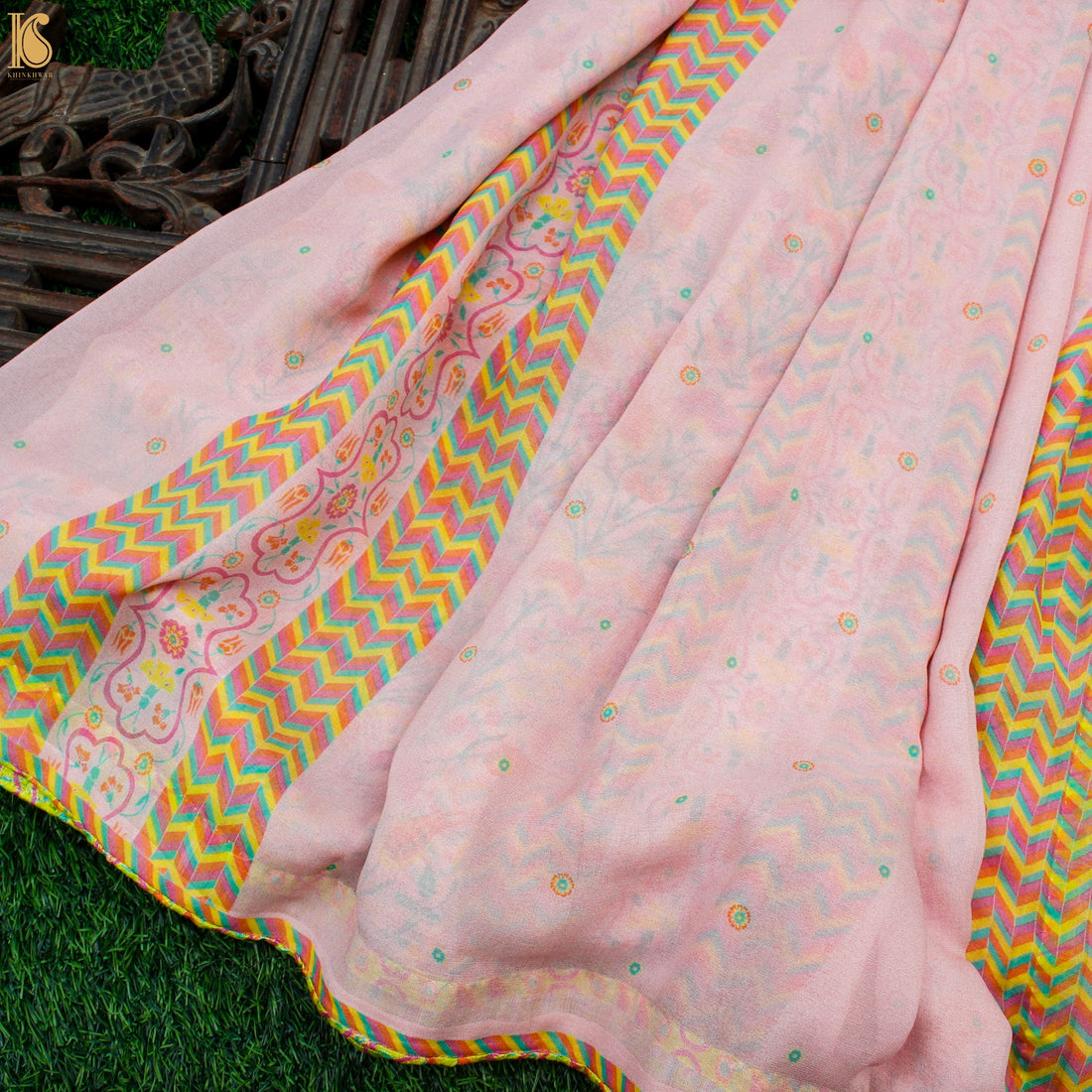 Lale - Azalea Pink Pure Georgette Silk Print Saree - Khinkhwab