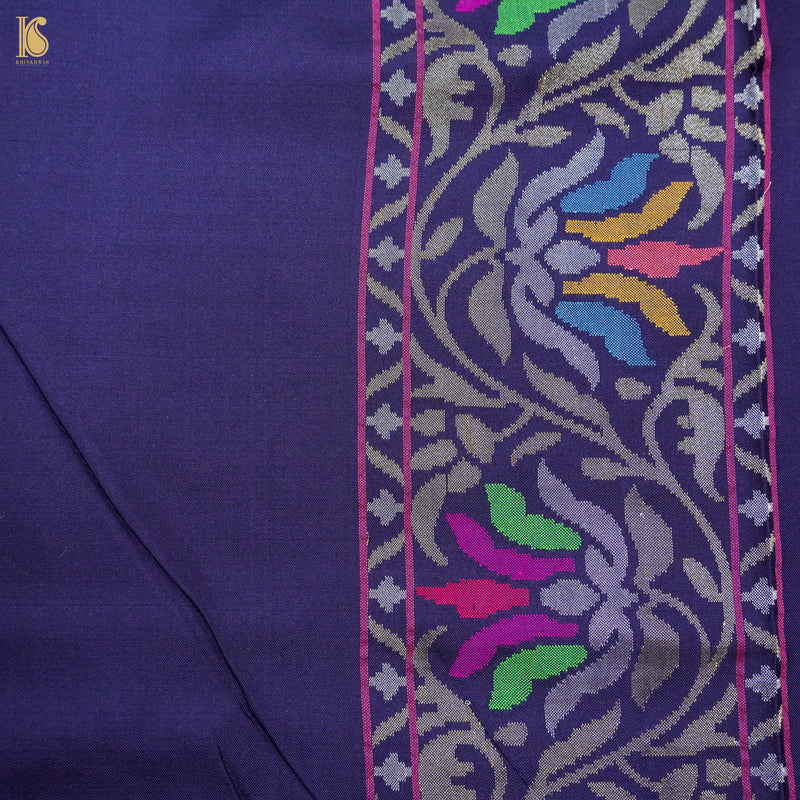 Neelambari Handwoven Pure Silk Real Zari Banarasi Meenakari Jamdani Saree - Khinkhwab