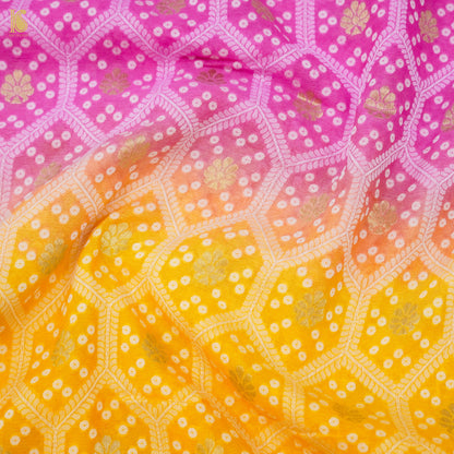 Pink &amp; Yellow Pure Georgette Banarasi Honeycomb Saree - Khinkhwab