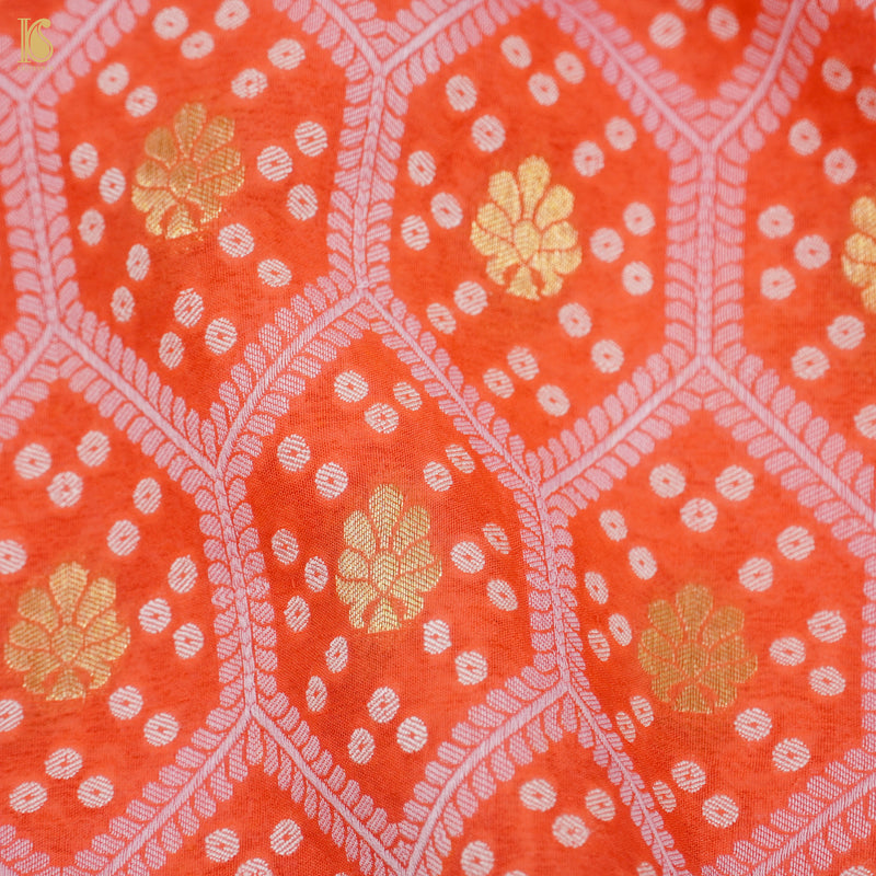 Shaded Orange Pure Georgette Banarasi Honeycomb Saree - Khinkhwab
