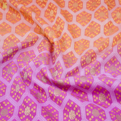 Persian Pink &amp; Orange Pure Georgette Banarasi Honeycomb Saree - Khinkhwab