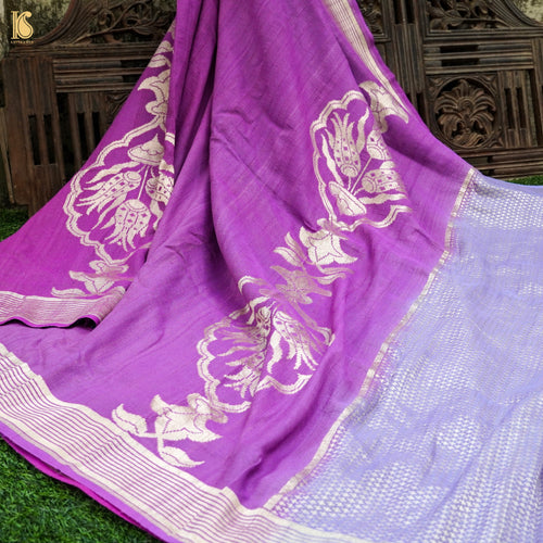 Pure Tussar Georgette Handloom Banarasi Turkish Saree - Khinkhwab