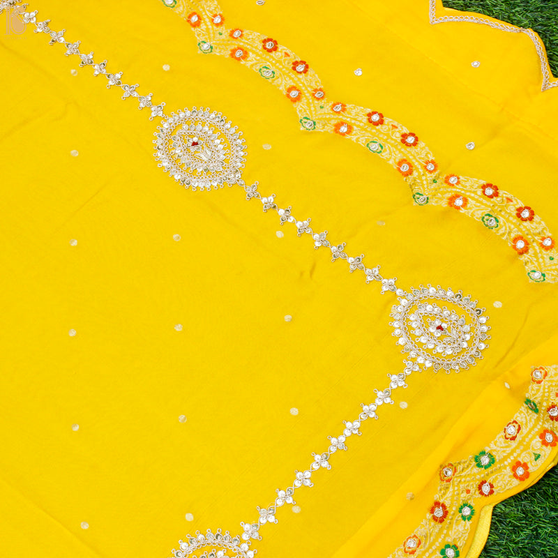 Gamboge Yellow Pure Georgette Banarasi Scalloped Dupatta with Embriodery - Khinkhwab