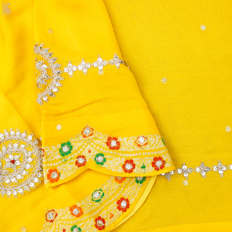 Gamboge Yellow Pure Georgette Banarasi Scalloped Dupatta with Embriodery - Khinkhwab