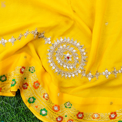 Gamboge Yellow Pure Georgette Banarasi Scalloped Dupatta with Embriodery - Khinkhwab