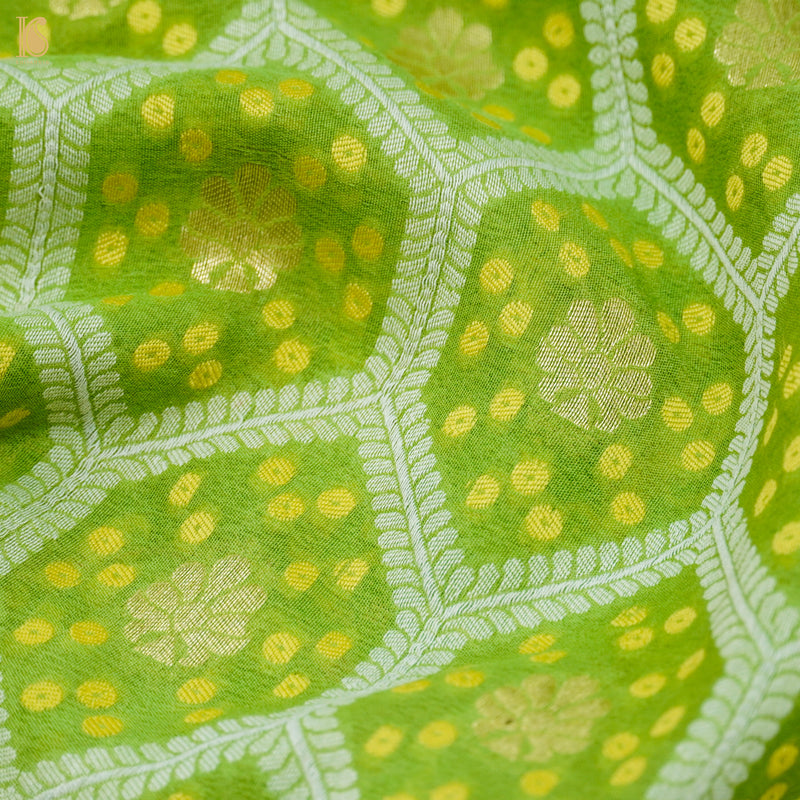 Lima Green Pure Georgette Banarasi Honeycomb Saree - Khinkhwab