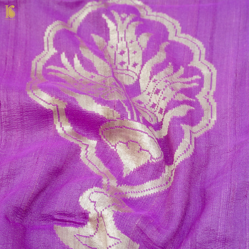 Pure Tussar Georgette Handloom Banarasi Turkish Saree - Khinkhwab