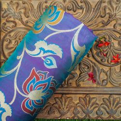 Blue Marguerite Pure Katan Silk Banarasi Meenakari Handloom Fabric - Khinkhwab