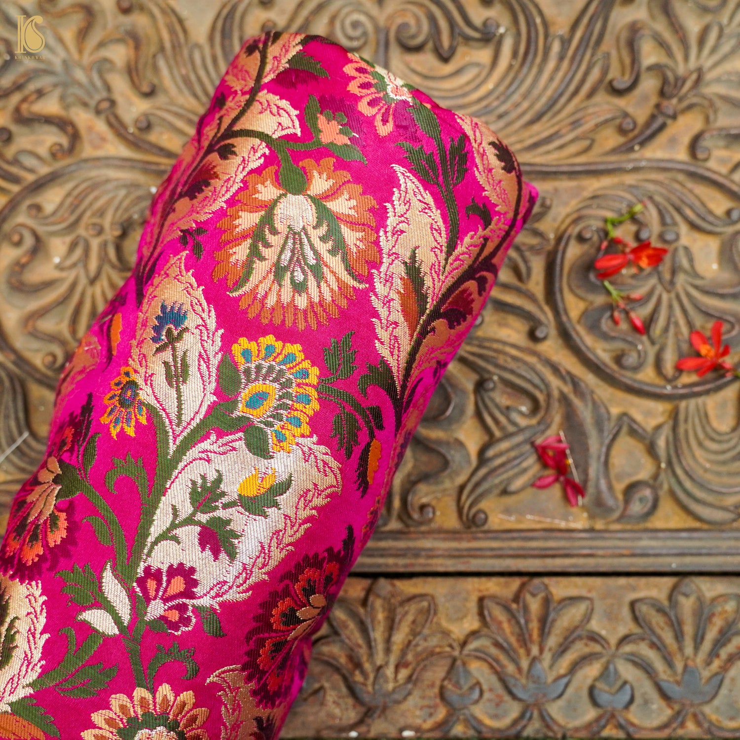 Razzmatazz Pink Kinkhab / Kimkhab Brocade Banarasi Fabric - Khinkhwab