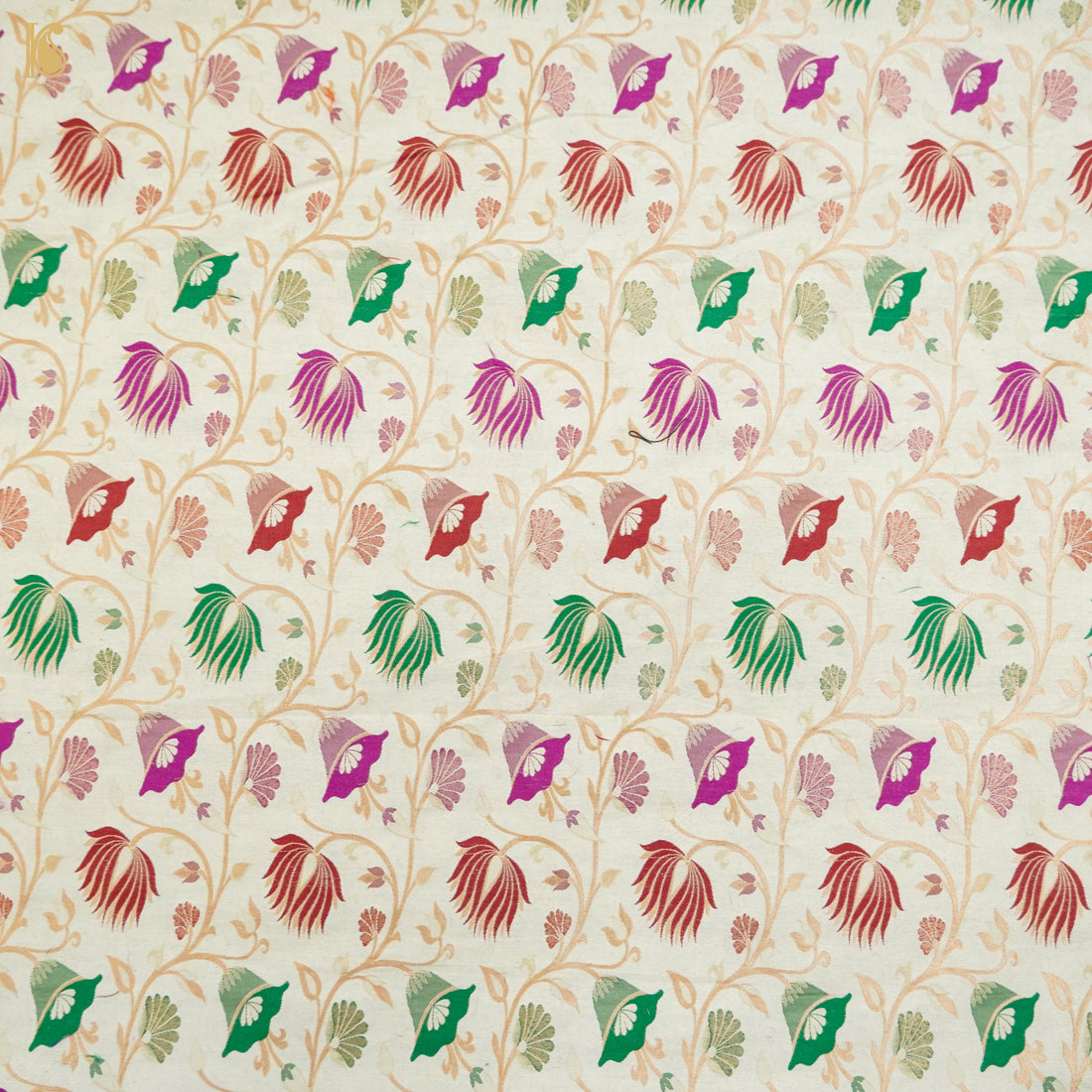 White Moonga Silk Handloom Banarasi Meenakari Fabric - Khinkhwab