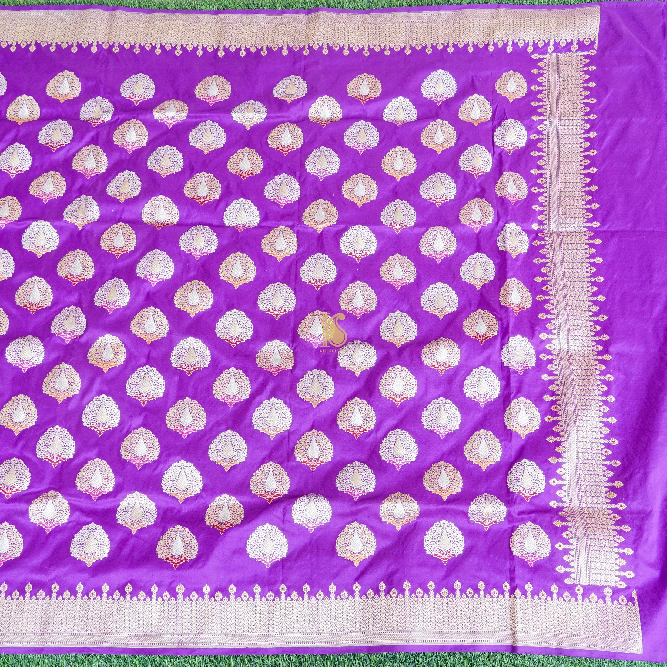 Orchid Purple Handwoven Pure Katan Silk Mor Banarasi Kadwa Dupatta - Khinkhwab