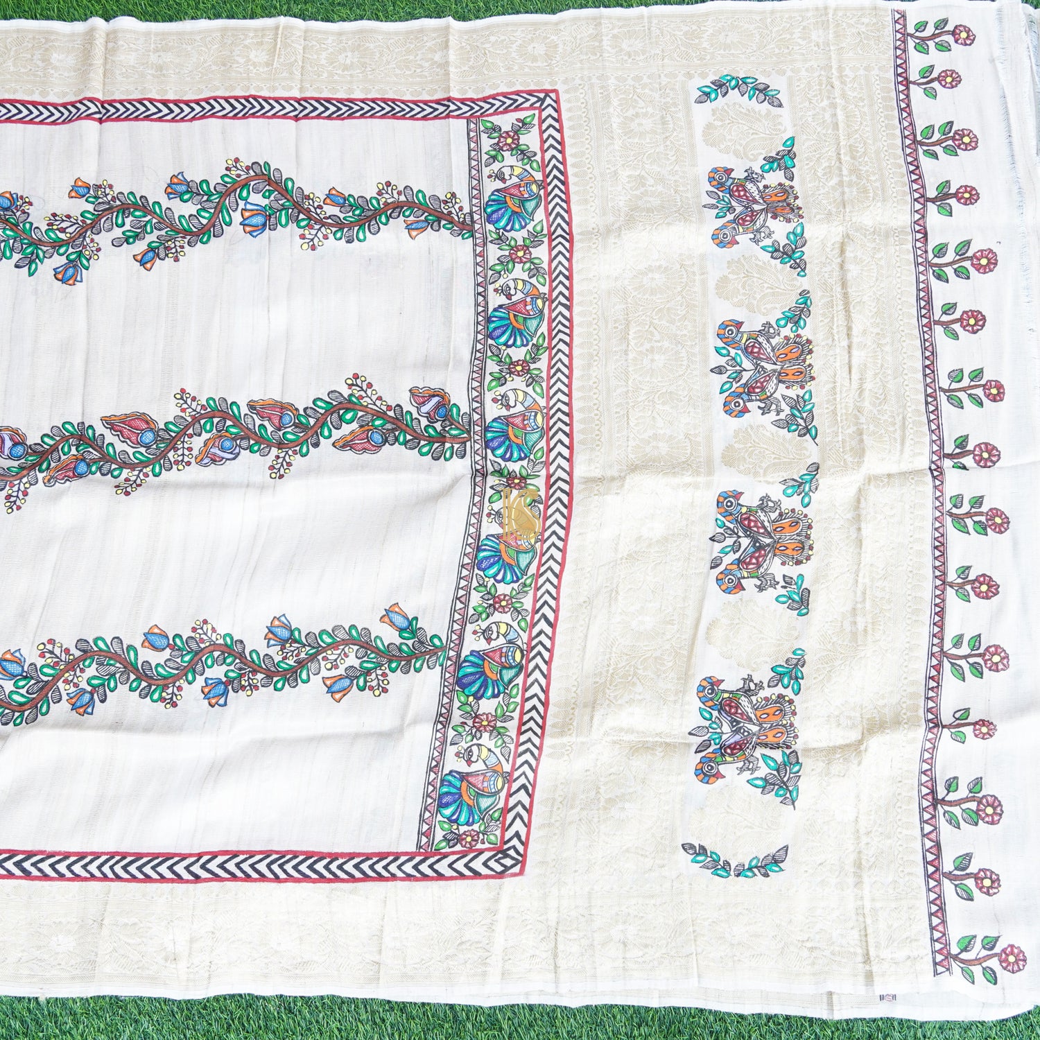 Handloom Pure Tussar Silk Hand Painted Madhubani Banarasi Dupatta - Khinkhwab