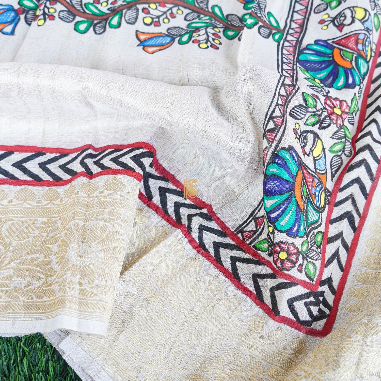Handloom Pure Tussar Silk Hand Painted Madhubani Banarasi Dupatta - Khinkhwab