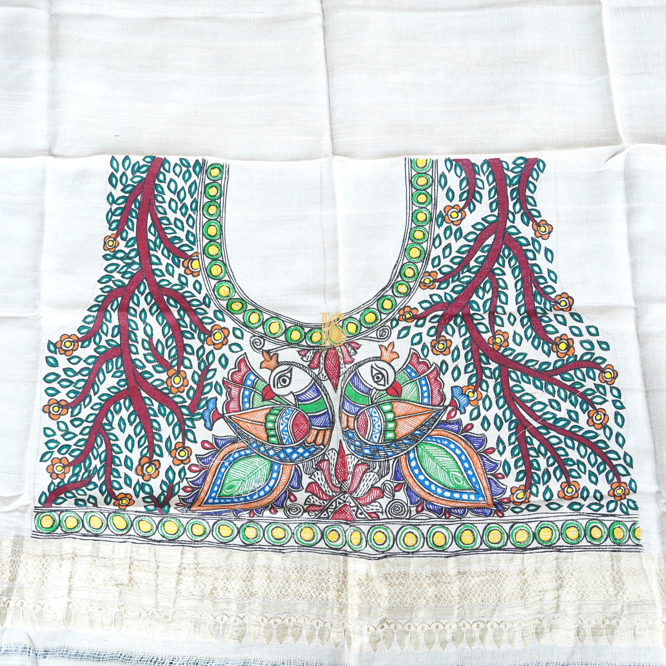 Handloom Pure Tussar Silk Hand Painted Madhubani Banarasi Blouse Piece - Khinkhwab