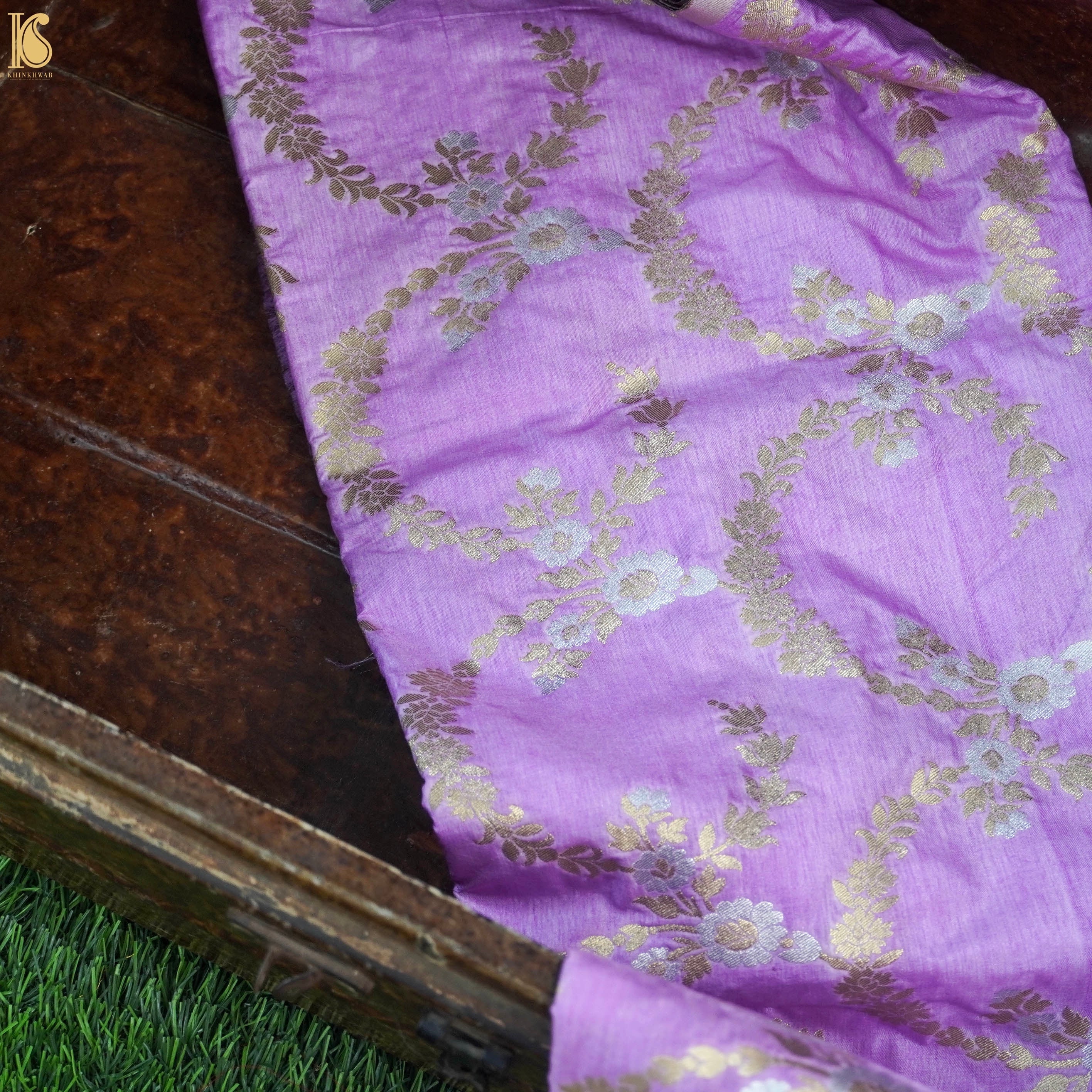 Purple Banarasi Semi Silk Fabric - Khinkhwab