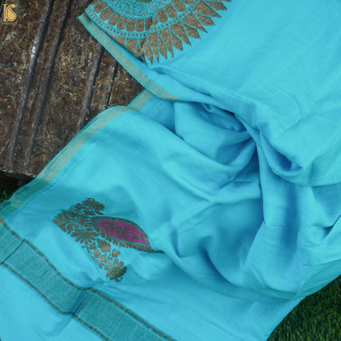 Blue Pure Moonga Silk Handloom Banarasi Dupatta - Khinkhwab