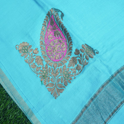 Blue Pure Moonga Silk Handloom Banarasi Dupatta - Khinkhwab