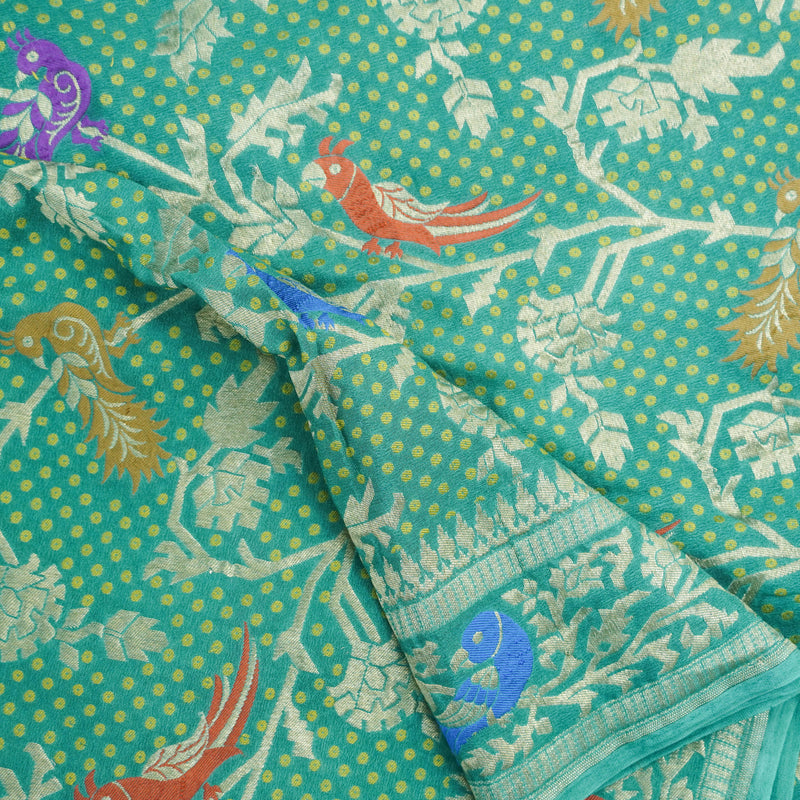 Green Pure Georgette Birds Banarasi Saree - Khinkhwab