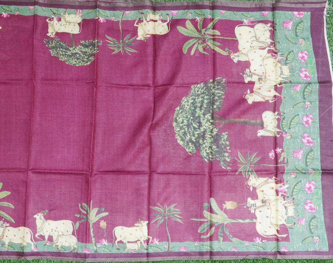 Pure Tussar Silk Cow Print Dupatta - Khinkhwab