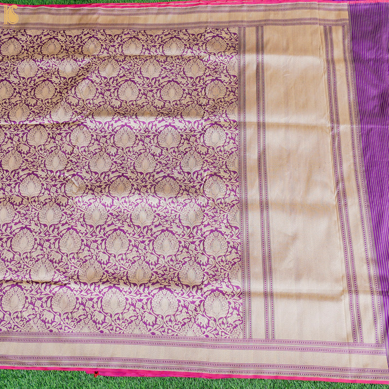 Purple Katan Silk Handloom Banarasi Shikargah Saree - Khinkhwab