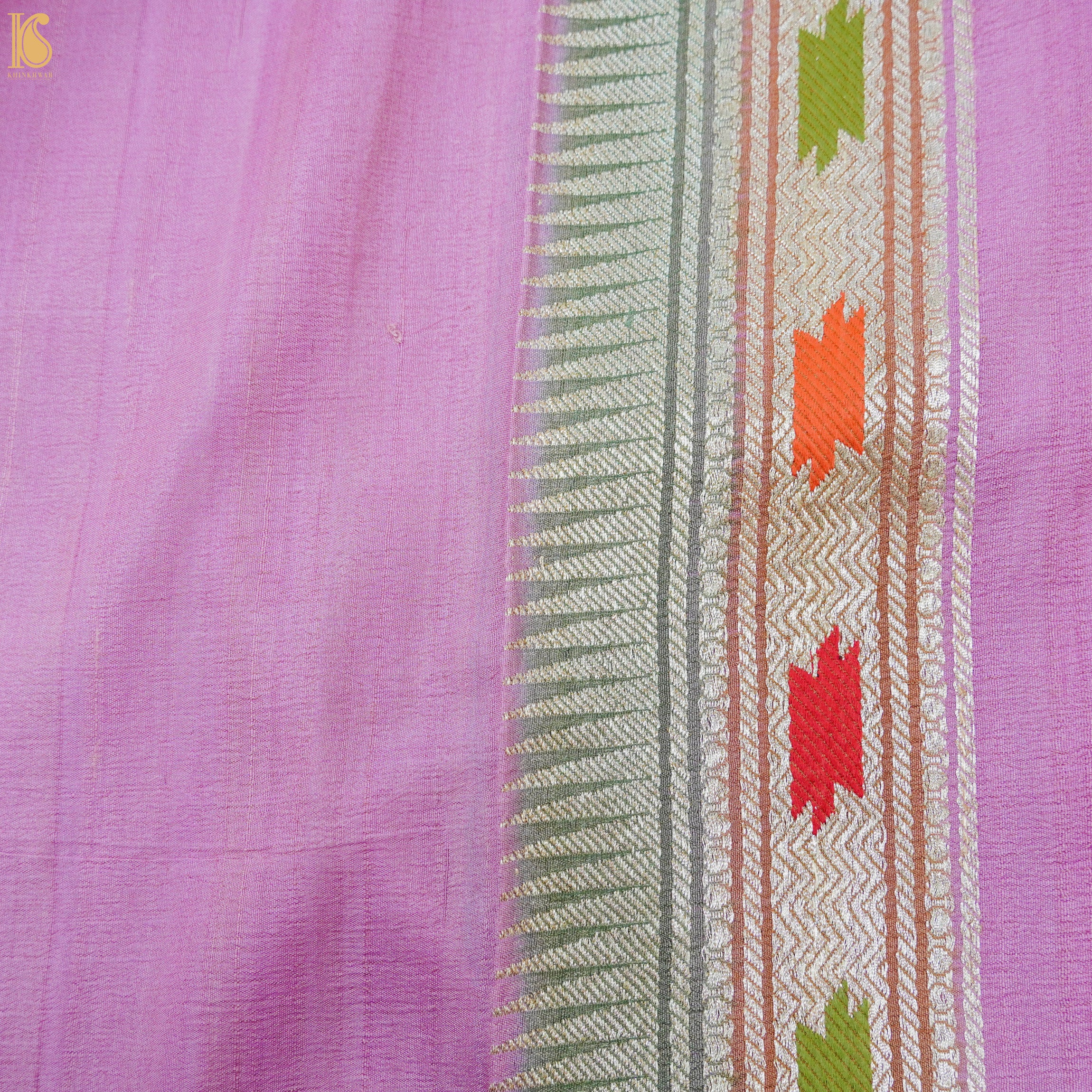 London Hue Pure Tussar Georgette Silk Handwoven Banarasi Kadwa Meenakari Saree - Khinkhwab