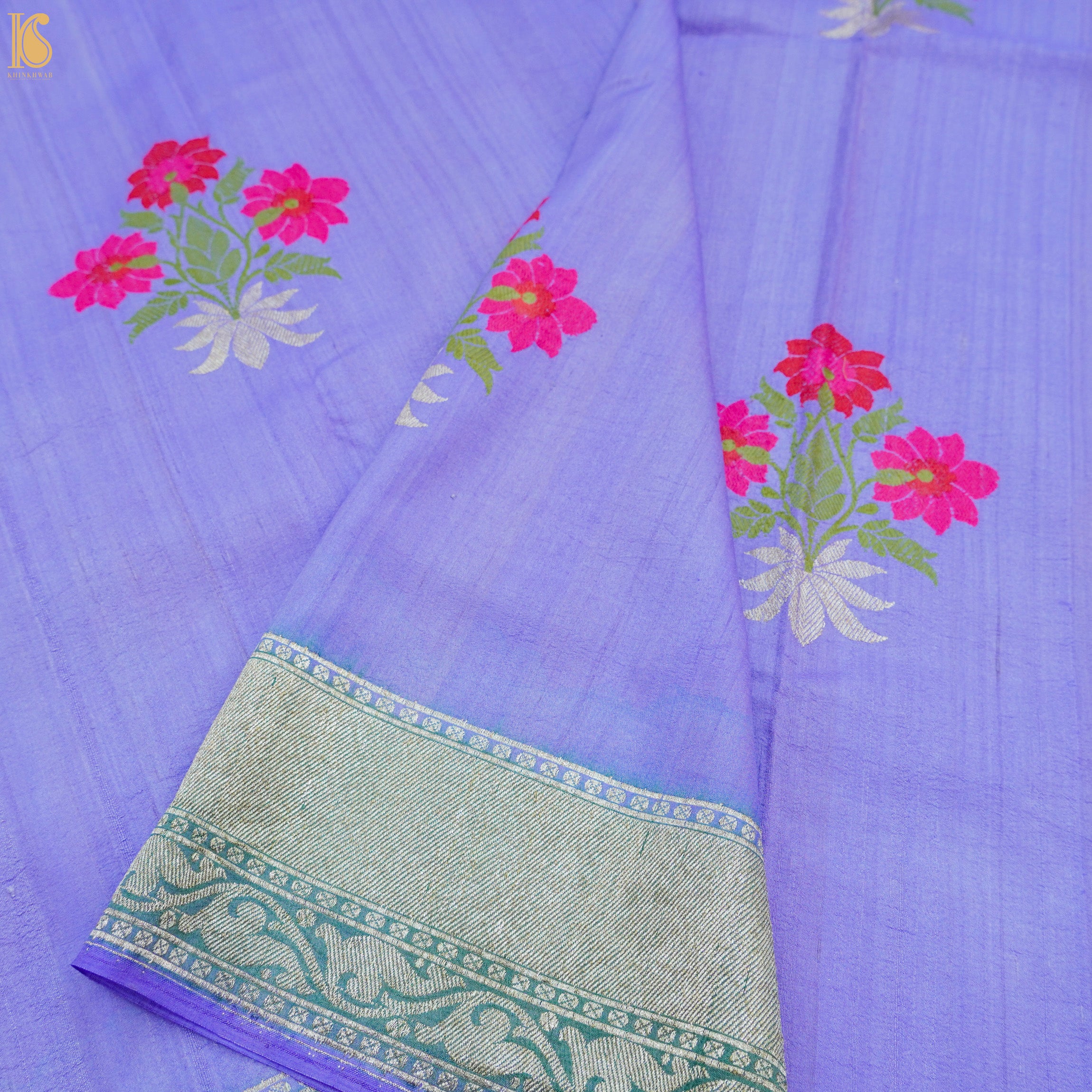 Purple Pure Tussar Georgette Silk Handwoven Kadwa Banarasi Saree - Khinkhwab